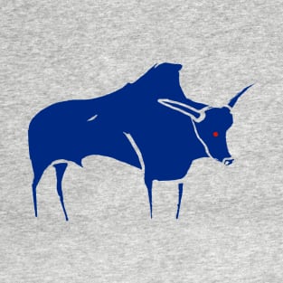 Cave line art of Aurochs in blue ink T-Shirt